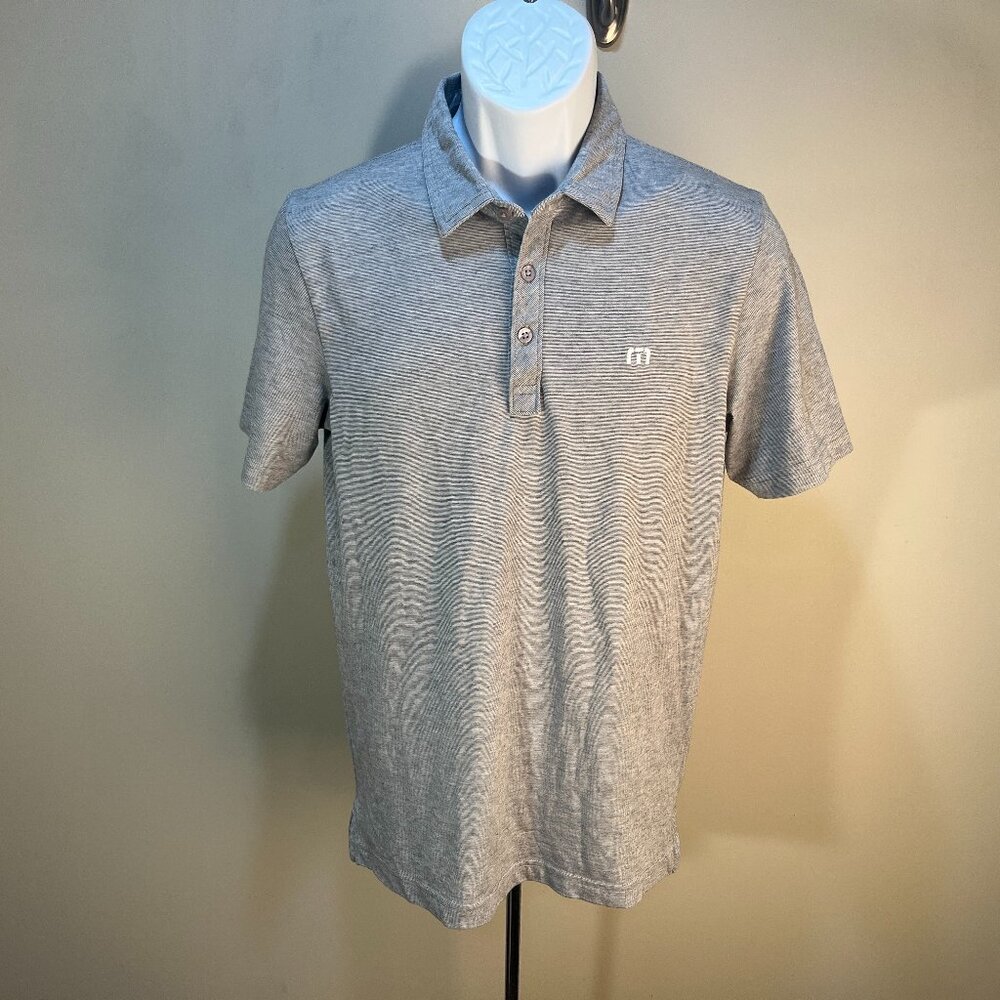 ⛳ Travis Mathew Men’s Gray & White Detailed Short Sleeve Golf Polo Shirt Small S